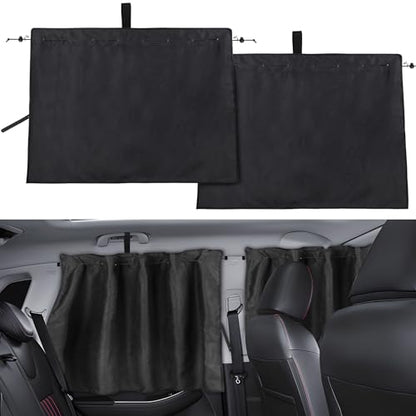 XCBYT Car Window Shades - 2 Pack Side Window Sun Shade Privacy Curtains Upgrade Anti-Fallout Hook 99% Light Block Keeps Cooler Car Blackout Covers for Baby Sleeping Camping Travel Nap - color: Side (2-Pack, Rope-Tie)