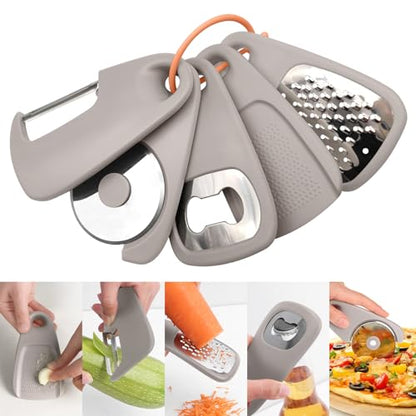 5 in1 Kitchen Gadgets, Peeler,Bottle Opener, Garlic Grinder,Cake cheese grater,Stackable Cooking Tools Space Saving for Small Kitchen, Accessories for RV Camper Inside Dishwasher Safe