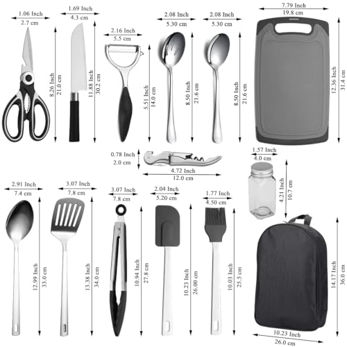 Kyraton Camping Cooking Set 15 Pack, Camping Cookware, Camping Supplies, Portable Camping Kitchen Utensil Set, Ldeal for Backpacking, Barbecuing, Camping and Hiking Trips.