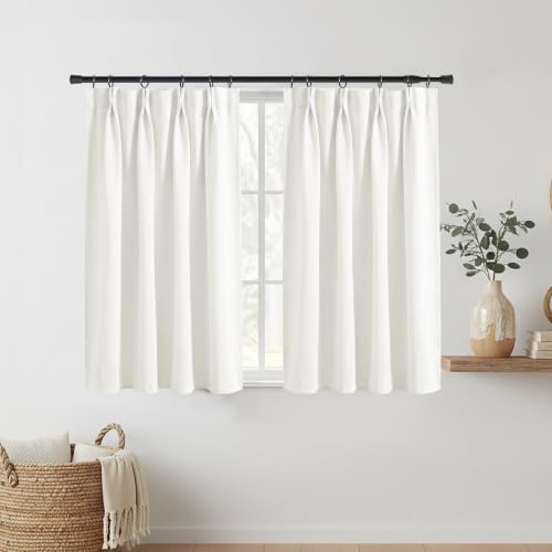 Lino Rosa Pinch Pleat Total Privacy Cafe Curtains for Bathroom Window, White Short Curtains for Small Window, 24 Inch Length - color: White, size: 24"W x 24"L (Pack of 1)
