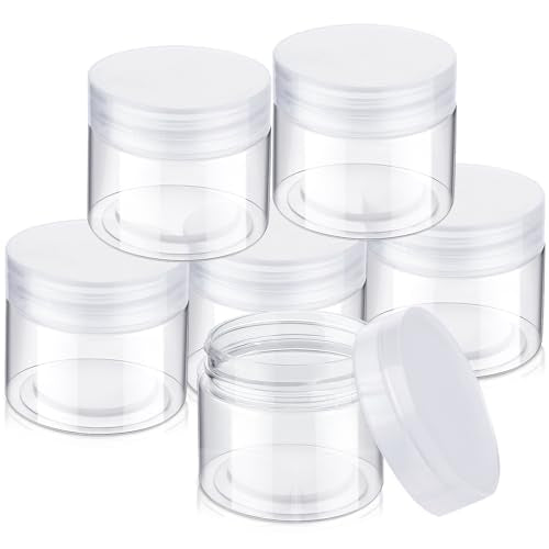 SATINIOR 6 Pack 2 oz Plastic Jars Containers with Lids Wide Mouth Refillable Leakproof Reusable Round Empty Jars for Slime Travel Cosmetic Dry Food Spice Candy Cookie Home Kitchen Organizing (Clear) - color: Clear, size: 2 oz