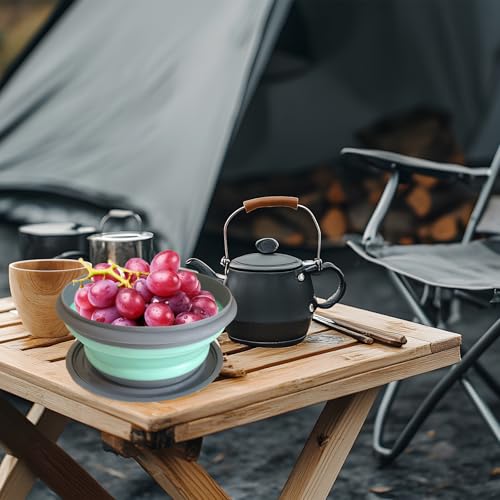 Collapsible Camping Bowl with Lid, Silicone Salad Bowl Serving, Microwave Foldable Soup Ramen Serving for Travel, Picnic, Rv(Blue) - color: Blue