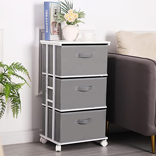 MAX Houser Dresser Tower with 3 Drawers,Fabric Dresser Drawer Organizer Unit,Dresser Chest with Wood Top,Vertical Storage Dresser,Small Dresser for Bedroom,Office-Dark Grey | Fabric Storage Organizer Unit, Chest of Drawers with with WoodTop, Small Vertica