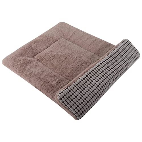 Reversible Dog Bed Mat with Plush and Corn Velvet,Soft Warm Pet Cushion, Dual Purpose Washable Sleeping Mattress Bed for Small Medium Large Dog and Cat XB004 (18 * 13", Khaki) - color: Khaki, size: 18*13"