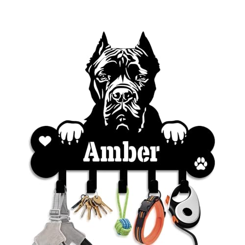 NIWAHO Dog Leash Holder Wall Mount Personalized Name - Custom Cane Corso Metal Sign with Bone Key Hooks, Pet Leash and Key Organizer for Entryway - color: Cane Corso