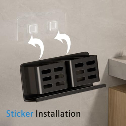 Aluminum Toothbrush Holder Self-Adhesive Hanging Bracket Shower Toothbrush Razor Holder Suitable for Toothbrush, Toothpaste, Razor and Comb etc Bathroom Storage - size: Black four slots