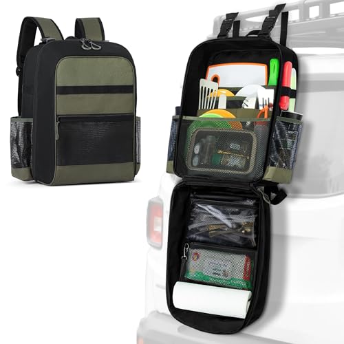 Marscamd Camp Kitchen Organizer Backpack with Paper Towel Holder, Hanging Camping Utensil Storage Bag with Multi Pockets for Camping Utensils, Barbecue Tool, Bag Only, Black