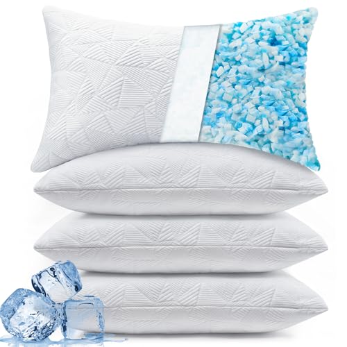 BETU Cooling Pillows Standard Size Set of 4, Shredded Memory Foam Bed Pillows, Adjustable Firm Support Cool Pillow for Neck Pain and Side Sleeping, White - color: White, size: Standard Size Pack of 4