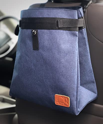 Car Trash Can Hanging for Headrest, Extra Large Waterproof Auto Garbage Bag Organizer, Collapsible Vehicle Waste Bin (Navy Blue) - color: Navy Blue