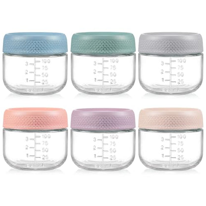 NETANY 6 Pack 4 oz Glass Baby jars with Airtight Lids, Glass Baby Food Storage Containers,Overnight Oats Containers with Lids | Microwave, Dishwasher & Freezer Safe | Includes 10 Labels - size: 4oz
