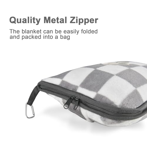Travel Blanket and Pillow Compact, Premium Soft 2 in 1 Airplane Blanket with Soft Bag Pillowcase，Hand Luggage Sleeve and Backpack Clip (Grey Checkered) - color: Checkered Grey