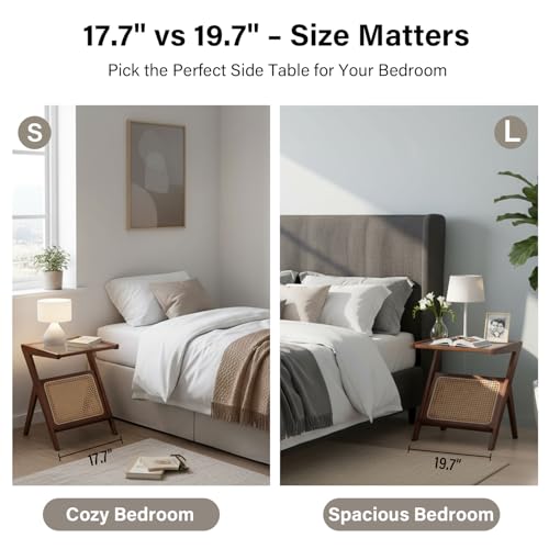 Tiita 2 Pack Rattan Side Table, Mid Century Nightstand, Bamboo Accent Bedside Tables, Glass Coffee Tables, Boho Wooden End Table with Storage for Small Space, Living Room and Bedroom - color: 2 Pack Rattan-s-brown