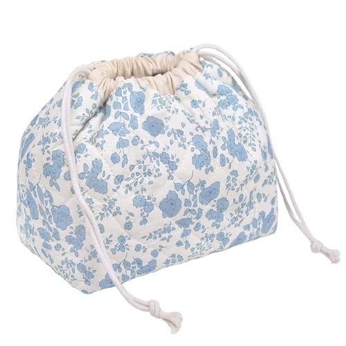 Gosect Large Makeup Bag, Cute Drawstring Cosmetic Bag with Canvas Lining, Floral Coquette Aesthetic Toiletry Bag, Travel Make Up Organizer Bag for Women and Girl (Blue Flower) - color: 035Blue Flower