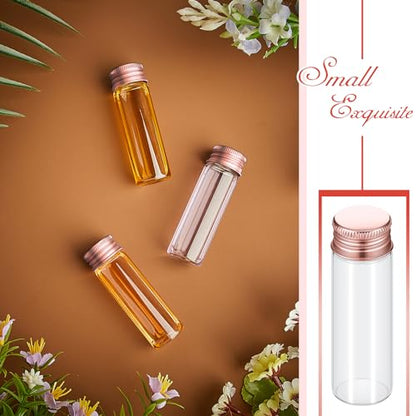 Didaey 100 Pcs Small Clear Vials Spice Mini Jars with Lids Mini Glass Bottles with Screw Aluminum Metal Caps Tiny Jars Sample Containers for Powder Cream Cosmetic Jewelry Wedding (15 ml,Rose Gold) - color: Rose Gold, size: 15 ml