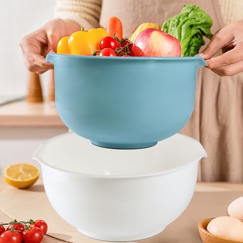 Nesting Plastic Mixing Bowls, Set Of 3, 1.5 quart, 2 quart, 2.5quart, Nesting Bowls with Non Slip Base and Easy Pour Spout, Dishwasher Safe - color: Blue Grey white
