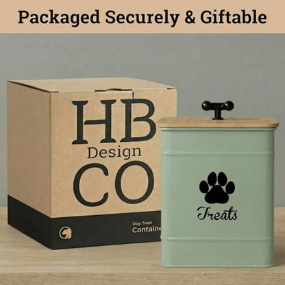 Dog Treat Container Airtight - 6 Inch Wide x 8 Inch Tall Iron Dog Treat Jar for Kitchen Counter with Airtight Bamboo Lid - 12 Cup Capacity Pet Treat Container - Doggie Cookie Jar - Big Treats Canister - color: Sage Green