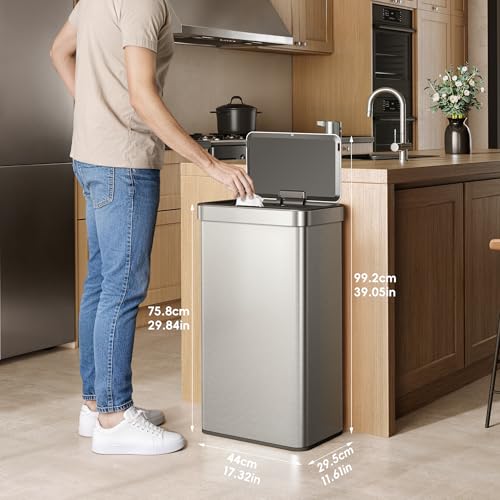 EKO Nova Sensor Trash Can, 21 Gallon/80 Liter Stainless Steel Rectangular Touchless Motion Sensor Trash Can, Matte Metallic - size: Nova 80L - Matte Metallic