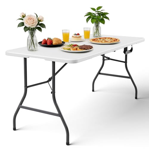 Folding Table 5FT Heavy Duty Plastic Table, Foldable&Portable, Fold-in-Half Utility Tables for Outdoor, Dining, Wedding, Events, Indoor, Picnic, Camping, Party,White - color: White, size: 5FT