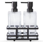 Square Glass Clear Lotion and Soap Pump Dispenser Set with Metal Stand Caddy for Bathroom Bath Kitchen Home Office Travel Hotel Hand Crafted Heavy Weight Oil Rubbed Bronze - color: Oil Rubbed Bronze