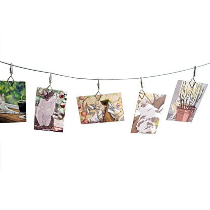 TFu Multi-Purpose Steel Wall Hanging Photo Display Cable Wire Rod with 12 Adjustable Clips for Hanging Photos Notes Postcard and Artworks (Rhombus) - size: Rhombus