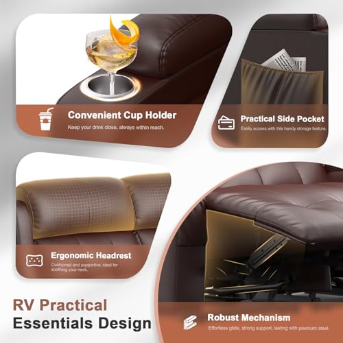 Reclining Loveseat, 55.1" RV PU Leather Wall Hugger Recliner Love Seats Sofa with Charging Station, Removable Armrest, Cup Holder, Double Recliners Couch, Manual Love Seat for Living Room - color: Copper Brown, size: Hera - Loveseat
