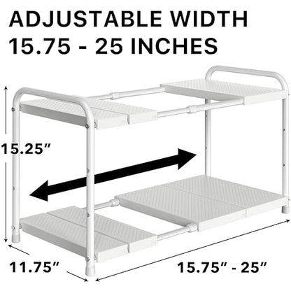 Simple Houseware Under Sink 2 Tier Expandable Heavy Duty Metal Shelf Organizer Rack, White (Expand from 15 to 25 inches) - color: White