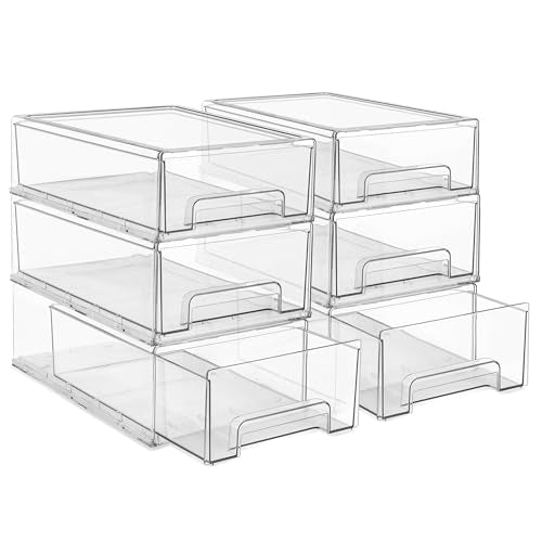 Sorbus Medium Clear Stackable Storage Drawers – 6-Pack Plastic Organizer Bins with Handles – Stackable Pull-Out Storage Drawers for Closet, Pantry, Office, Bathroom, Craft, and Toy Organization - color: 6 Pack, size: Medium