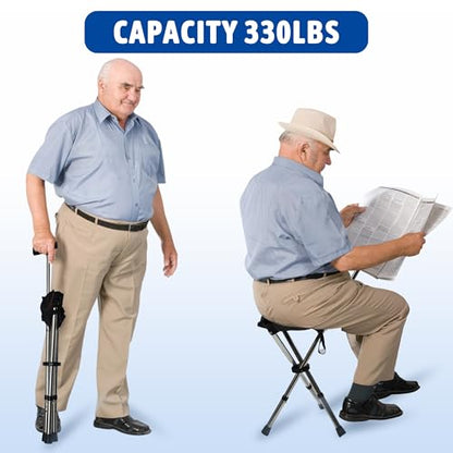 FATTCHIAR Cane with Seat, Cane Chair Capacity 330lbs, Adjustable Height Folding Lightweight Walking Stick with Seats, Portable Stool for Adults Seniors Hiking Camping