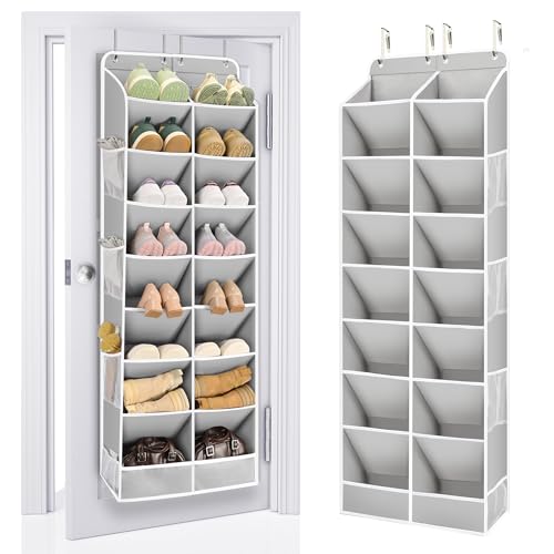 ULG Over The Door Shoe Organizer with 16 Large Pockets, Hanging Shoe Rack for Closet Door, Space Saving Shoe Storage for Boots, Heels & Sneakers,Grey - color: Grey, size: 8-Tier