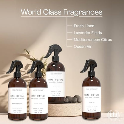 Muse Apothecary Home Ritual Active Odor Eliminator Spray - Furniture Deodorizer Spray & Bathroom Odor Eliminator for Home - Essential Oil Air Freshener - 4oz, Fresh Linen - size: 4 Fl Oz (Pack of 2)