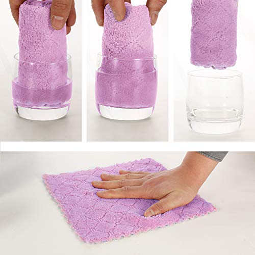 kimteny Cleaning Cloths Kitchen Towels Microfiber Washcloths Lint Free Dish Cloth Reusable Dishtowels Household Super Absorbent Fast Drying, 10"x10", Pack of 5 (Purple-Grey) - color: Purple-grey