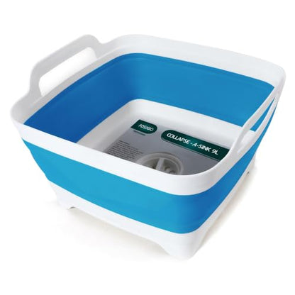FOSJGO Collapsible Dish Basin with Drain Plug, 2.4 Gal (9L) Space-Saving Foldable Sink, Wash Basin for Kitchen, Baby Bottles, Vegetable Washing, Camping, RV and Party Beverage Tubs (Sky Blue) - color: Sky Blue