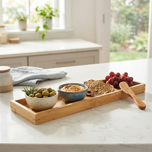 Natural Bamboo Serving Tray Platter 19.1 x 5.25 Rectangular, Bamboo - color: Bamboo, size: 19.1" x 5.3" x 1.2"