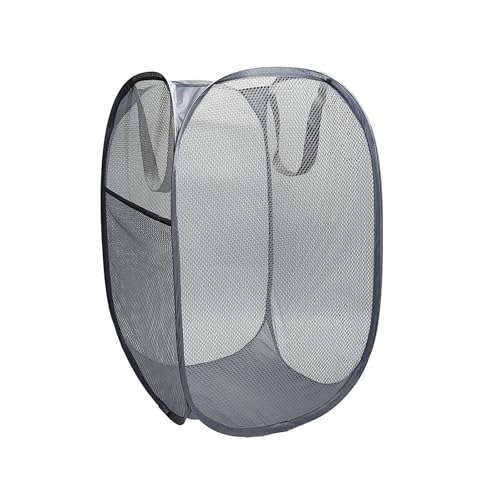The upgraded pop-up laundry basket features a breathable side pocket mesh design, making it ideal for rooms, apartments, dormitories, travel, business trips, and children's storage(1, Gray) - color: Grey