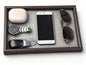Wooden Valet Tray with Leather Base - Nightstand Catchall Organizer for Cologne, Perfume, Keys, Wallet, Phone, Watch, Jewelry & Sunglasses (Llight Gray) - color: Llight Gray