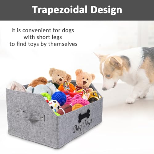 Large Dog Toy Basket Fabric Dog Toy Bin Collapsible Gray Dog Toy Box Trapezoid Dog Toy Storage for organizing Dog Chew Toys/Blankets/Leashes/Treats-Dog Storage Organizer-Can be Personalized - size: 16.7''x11.4''x8.2''