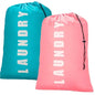 2 Pack XL Travel Laundry Bag, Dirty Clothes Organizer with Drawstring, Large Enough to Hold 4 Loads of Laundry， Easy Fit a Laundry Hamper or Basket，24" x 36" (Blue+ Pink) - color: Blue+ Pink