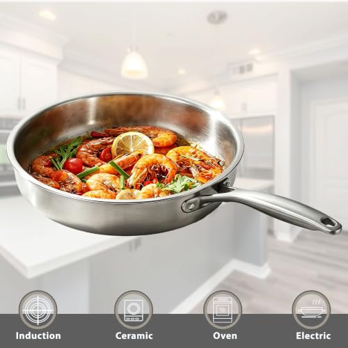 Stainless Steel Pots and Pans Set, 8 Piece Kitchen Induction Cookware Sets with Glass Lids, Works with Induction, Electric and Gas Cooktops, Non Toxic, Oven & Dishwasher Safe - size: 8