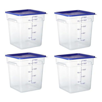 4 Pack Clear Food Storage Containers with Lids and Handles Polycarbonate Square Commercial Food Containers, NSF (18Qt) - color: 18Qt