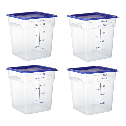 4 Pack Clear Food Storage Containers with Lids and Handles Polycarbonate Square Commercial Food Containers, NSF (18Qt) - color: 18Qt