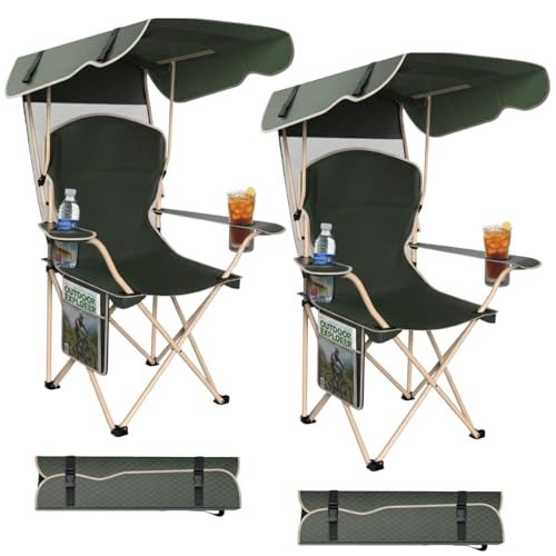 Portable Folding Camping Chairs with Canopy Shade, Beach Chair for Adults, Durable Weather Resistant 600D Oxford Cloth, Camping Chair with Canopy for Outdoors [Olive Green-2 Pack] - color: Upgraded Olive Green (2-pack)