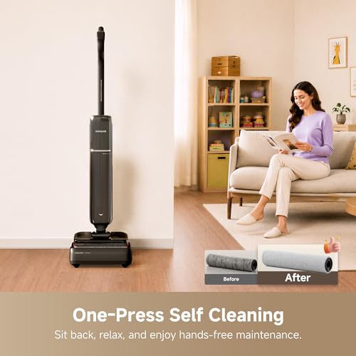 DREAME Aero Wet Dry Vacuum Cleaner, All-in-ONE Vacuum Mop for Wet & Dry Messes, 0 Hair Residue Great for Pet Owners, One-Press Self-Clean, 180° Lie Flat, 35mins Runtime for Hard Floor Cleaning
