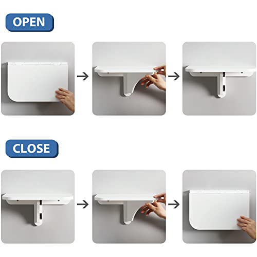 WELLAND 11.8" x 8.25" White Wall Mounted Desk Small Floating Shelves Set of 2 Folding Wall Shelves Drop-Leaf Table Fold Down Desk for RV, Camper, Loft Beds - color: White