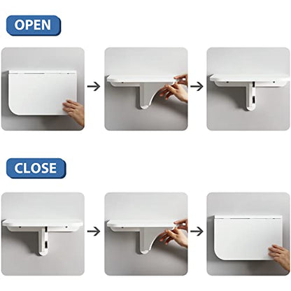 WELLAND 11.8" x 8.25" White Wall Mounted Desk Small Floating Shelves Set of 2 Folding Wall Shelves Drop-Leaf Table Fold Down Desk for RV, Camper, Loft Beds - color: White