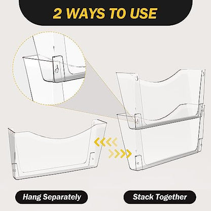 Kuntine.B 6 Pack Clear Single Pocket File Holder Hanging Wall Organizer, Wall Mount Mails Magazines Organizer for Office and Home
