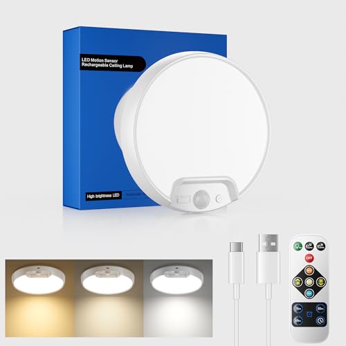 Homelist Rechargeable Motion Sensor Ceiling Light with Remote, Wireless Battery-Operated Ceiling Light for Pantry, Basement Storage, Closet, Bathroom, Laundry Room, Hallway, Stairs 3 Color Temperature - color: Adjustable - 3 Color Temperatures, size: 1 Pa