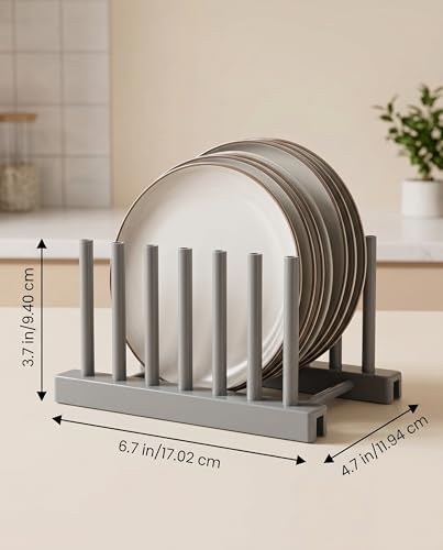 Rengue Plate Organizer, Dish Drying Rack Removable Plate Stand 6.7x4.7x3.7 Inches ABS Plastic Space Saving for Small Kitchen Countertops Gray - color: Gray