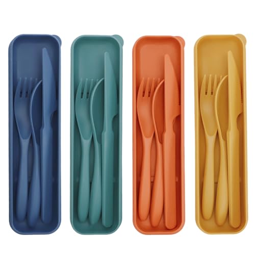 Zoyiancy Reusable Utensils Set with Case, 4 Sets Portable Plastic Cutlery Set, Fork Spoons Knife Tableware for Travel Picnic Camping