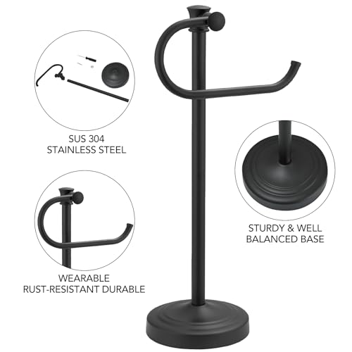 BESy 17 Inch Matte Black Stand Towel Bar Hanger Hand Towel Bar Bathroom Vanity Countertop Towel Holder Free Standing Stainless Steel Towel Ring Hardware Accessories Towel Rack - color: Matte Black