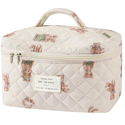 Gosect Large Makeup Bag, Cute Cosmetic Bag for Women Girls, Floral Coquette Aesthetic Toiletry Bag, Travel Make Up Organizer Bag (White-Bear) - color: 018Bear